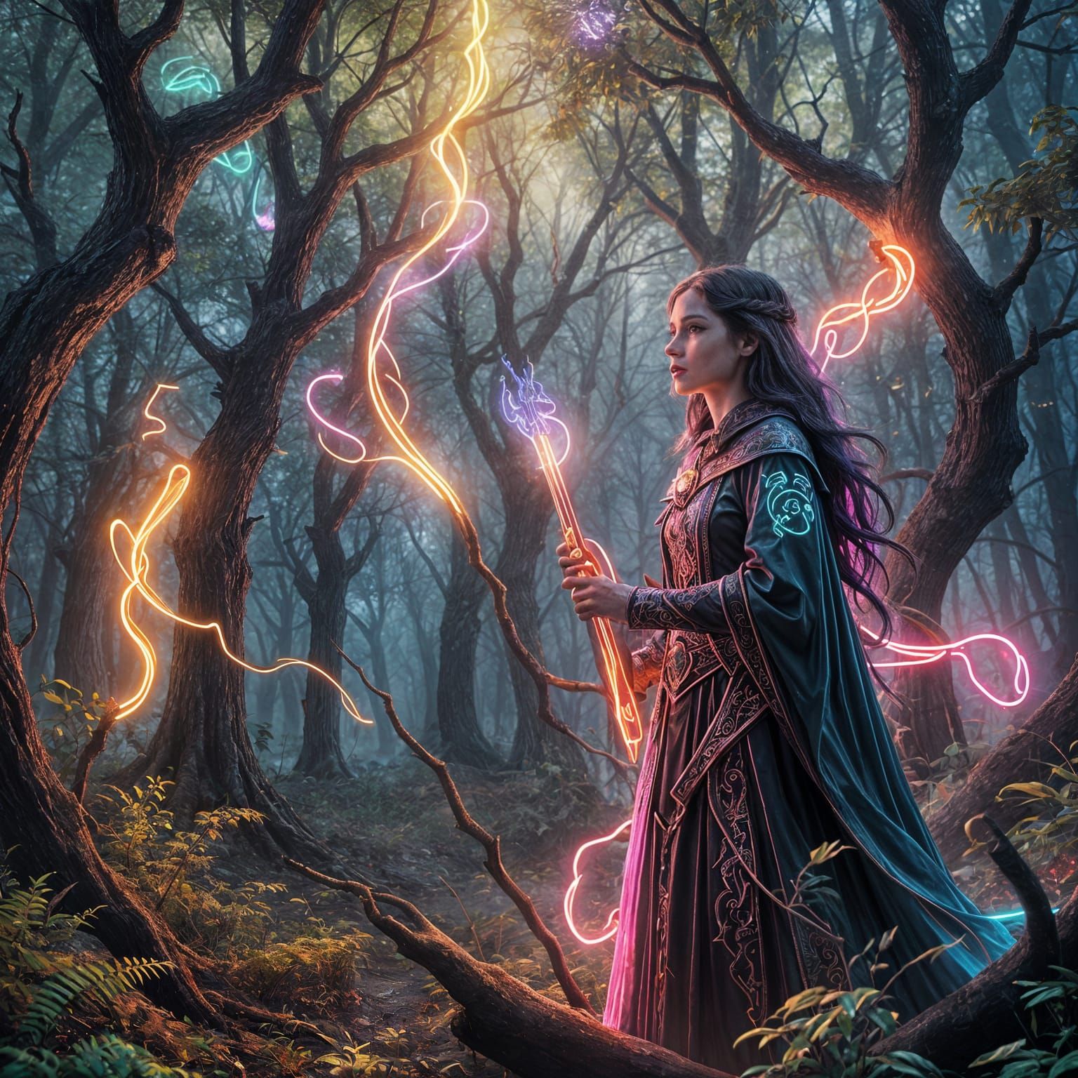 Neon glow magic fantasy art 8k HD 3d  by @El D