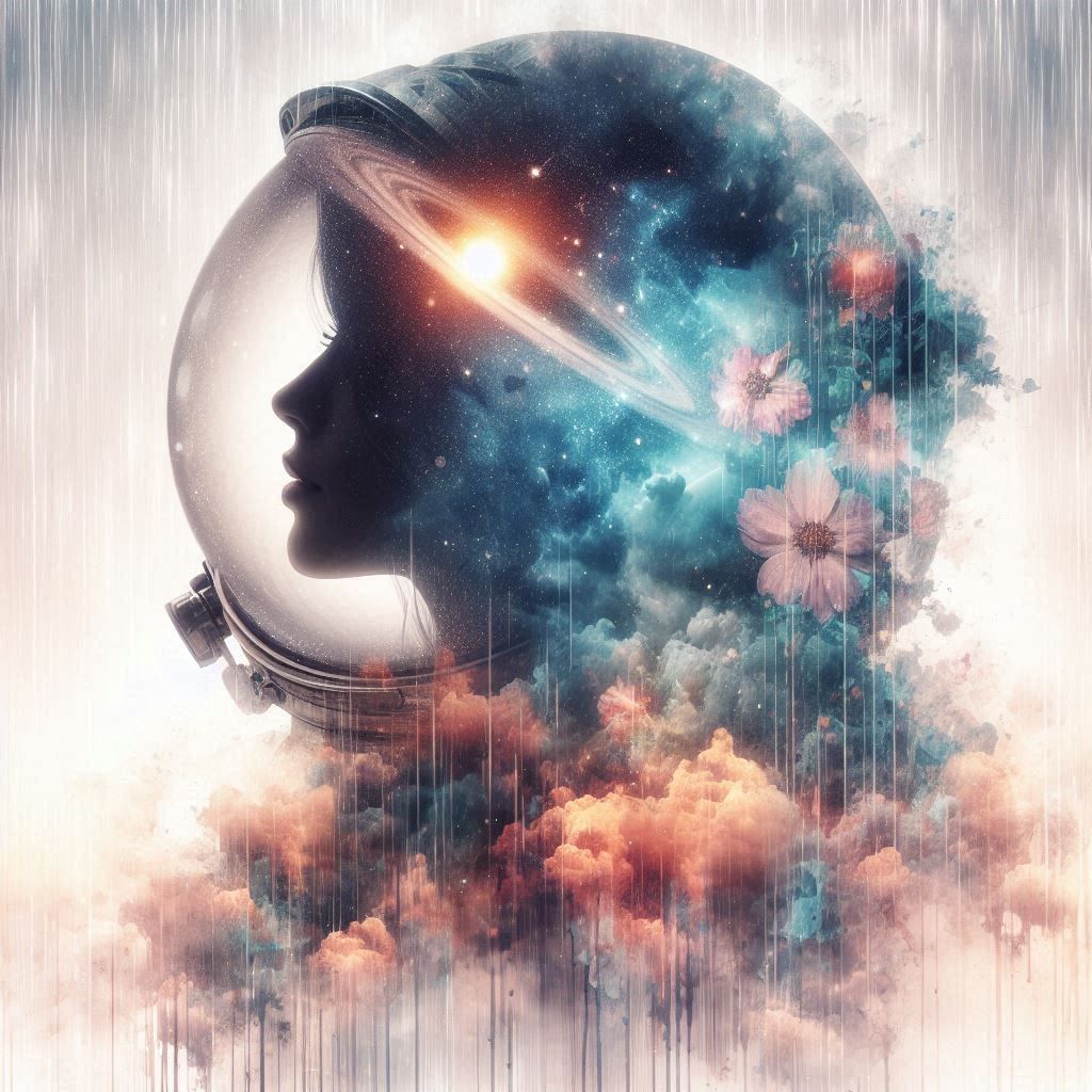 double exposure beautiful fantasy DALL-E 3 portrait landscap...