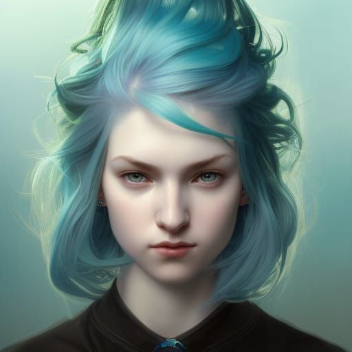 Girl with light blue hair, pale skin, and green eyes - AI Generated ...