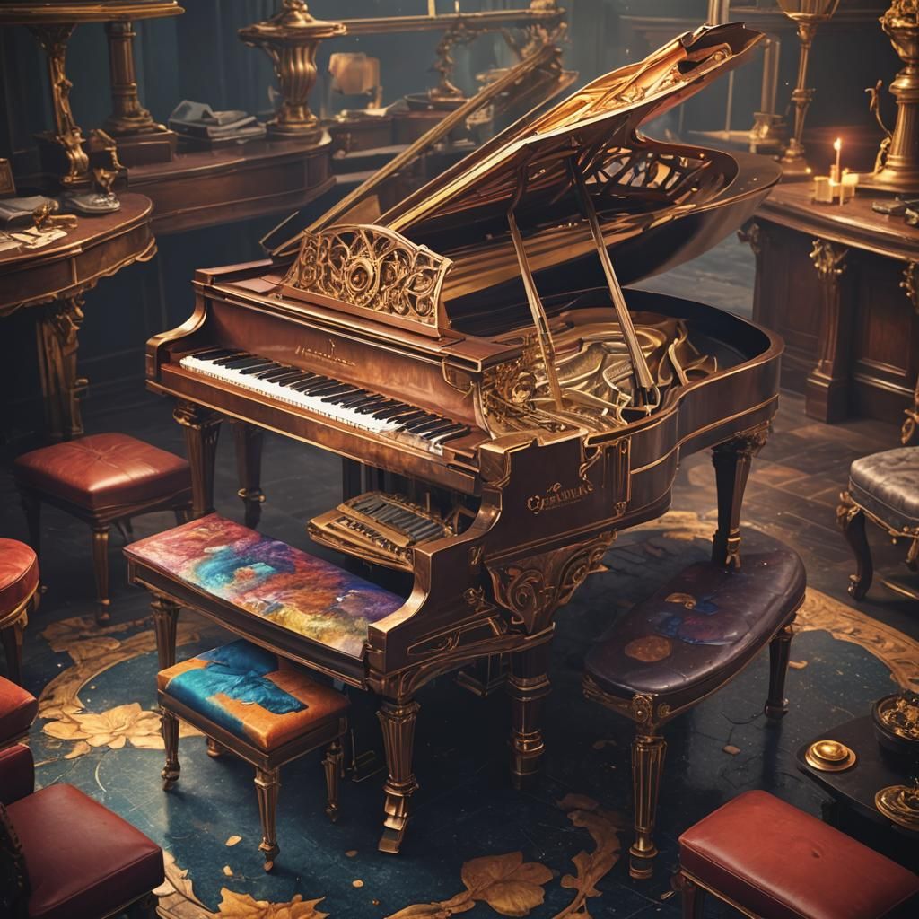portray Steinberg and sons full-scale grand piano in an attr...