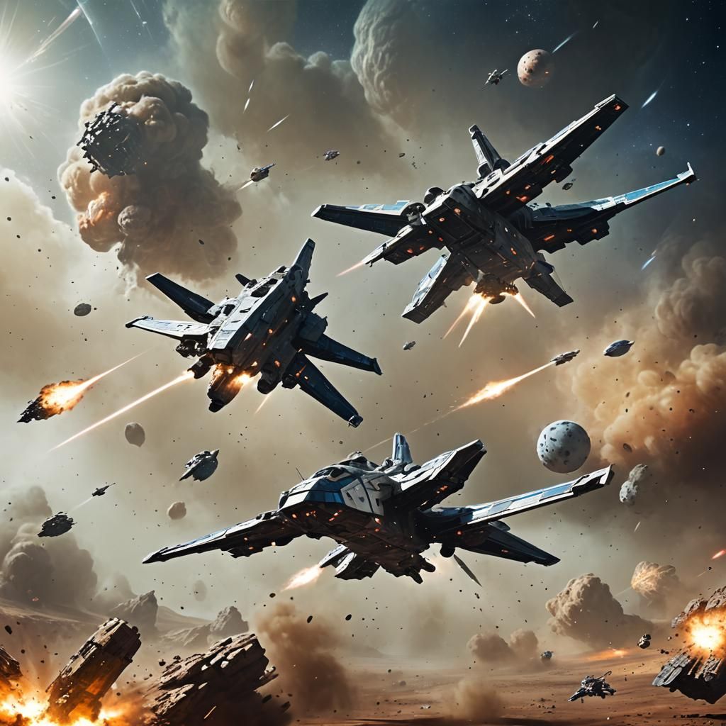 Two spaceships in battle