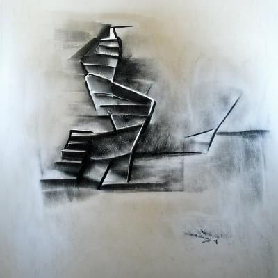 minimalist abstract charcoal drawing, The Stairs of Crete