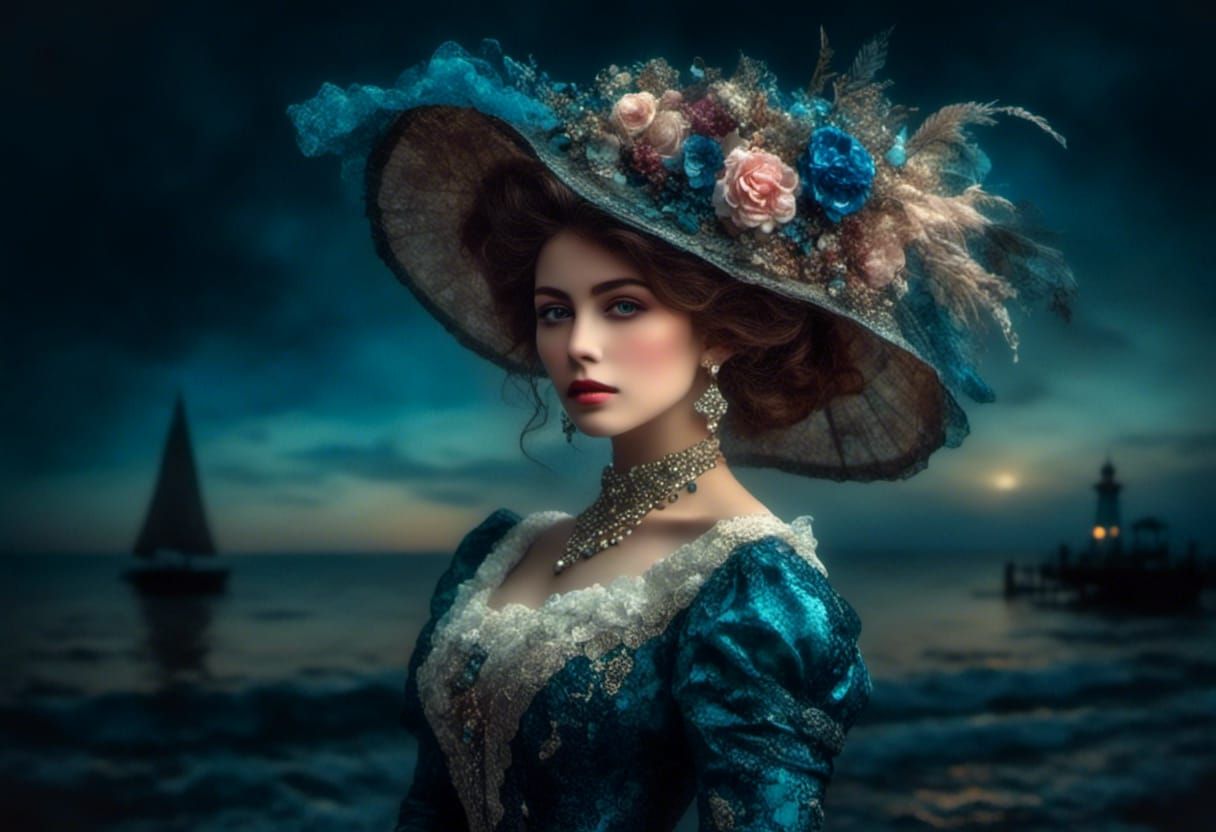 Edwardian Lady at Twilight in Alcohol Ink Style