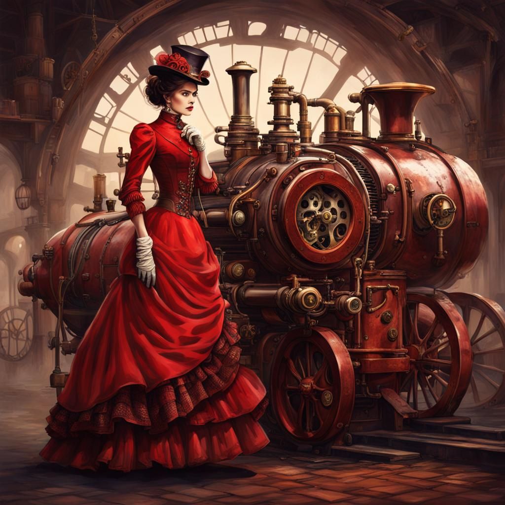 A lady with a red dress