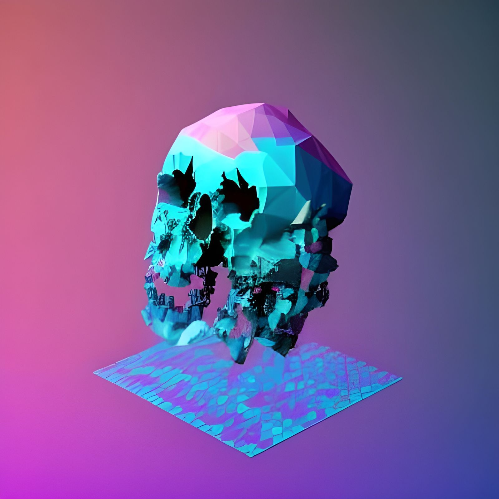 Glitched Disintegrating Skull in Retro Pixelated Style