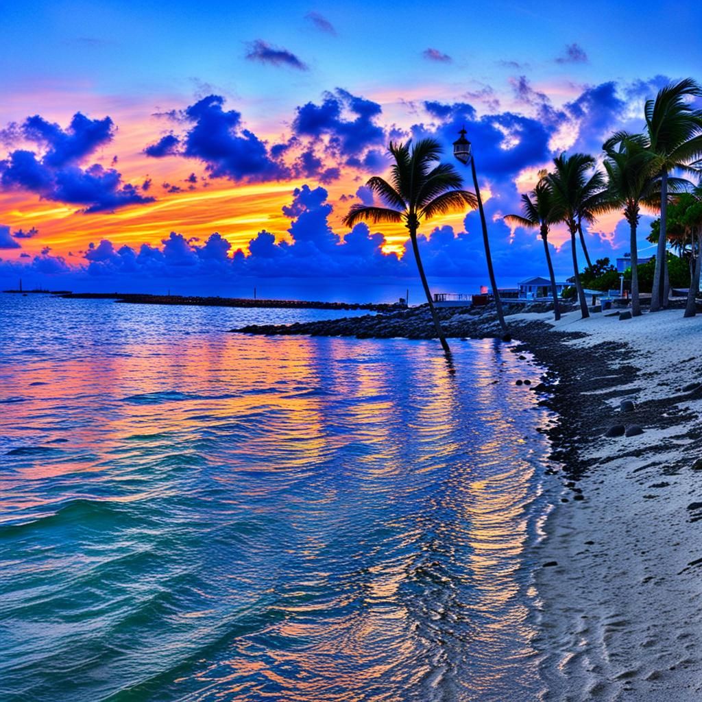 A sunset over Key West beach