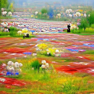 beautiful field of flowers impressionism
