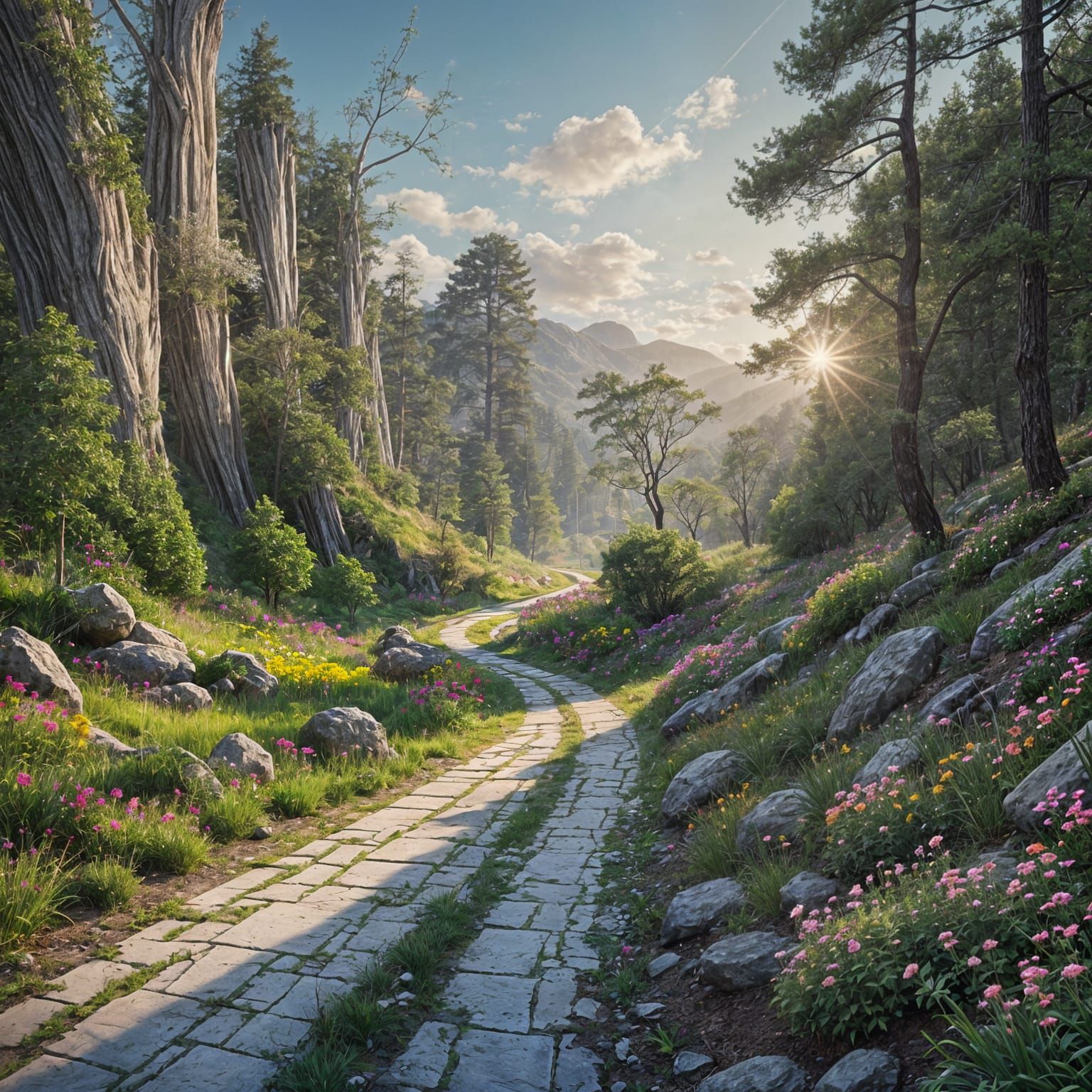 Epic Springtime Path in Dramatic Digital Matte Painting