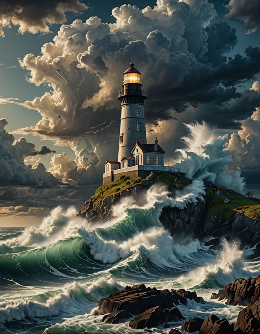 Lighthouse in a Storm  by @MelanieL