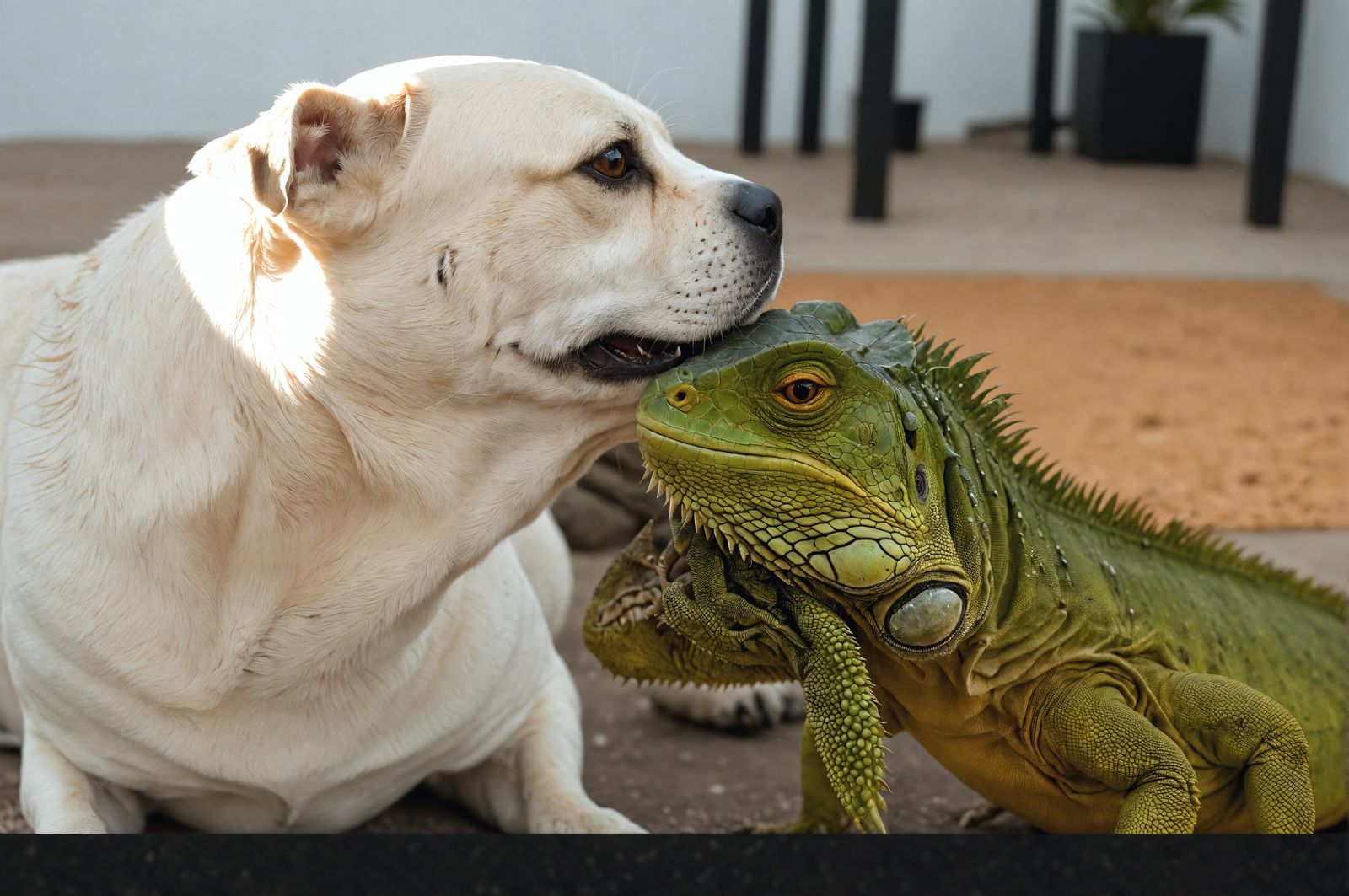 Dog and iguana that love each other