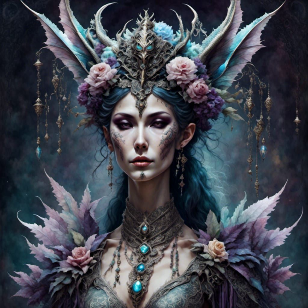 <lora:Romantic dragon:1.0> <lora:Purple Rose Skulls:1.0> <lora:Crystal Watercolor:1.0> hooded alien creature 8k resolution concept art intri...