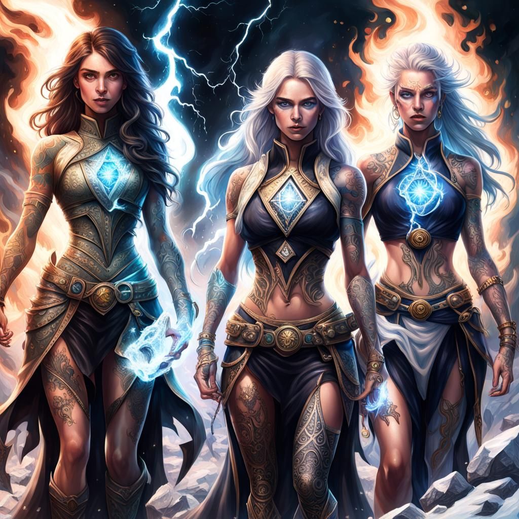 "3 Females combining their magical powers, 1 with ice powers...
