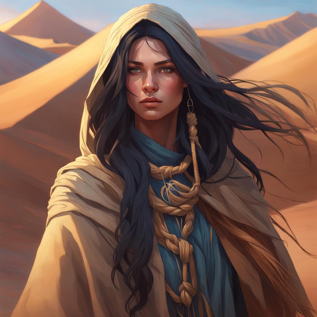 Desert Woman and Camel at Sunrise: Hyperdetailed Art