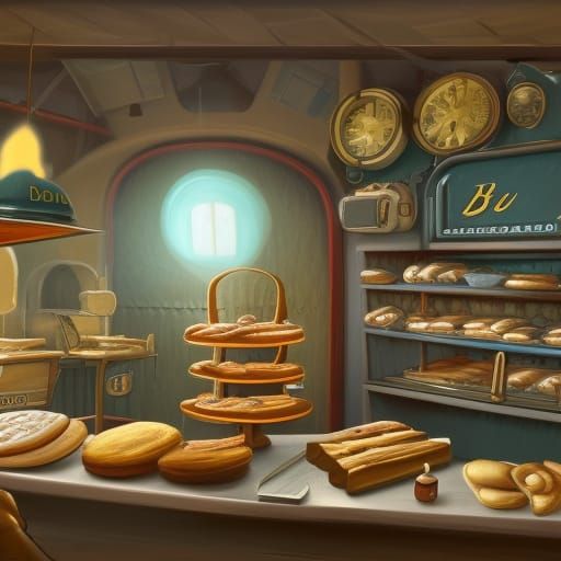bakery factory with big oven retro style