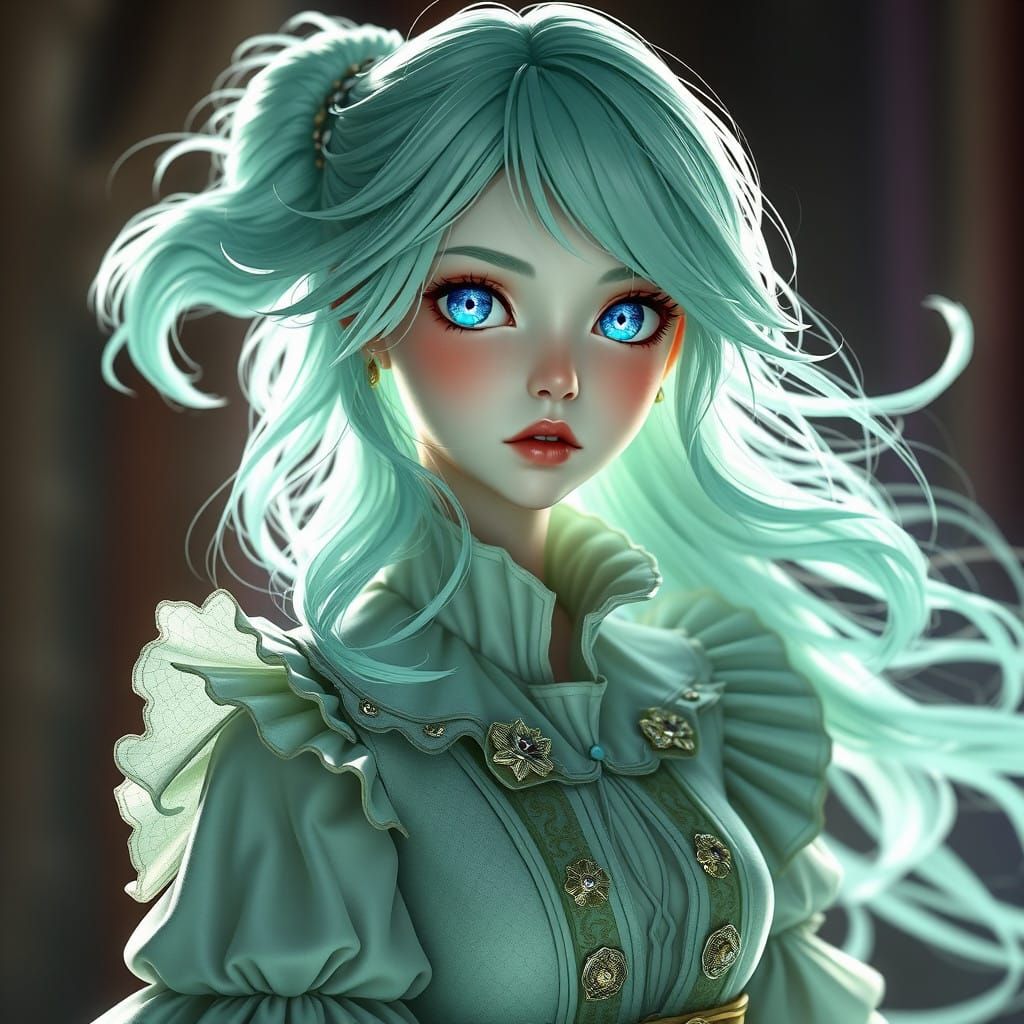 Ethereal Anime Goddess with Pastel Hair and Sparkling Eyes