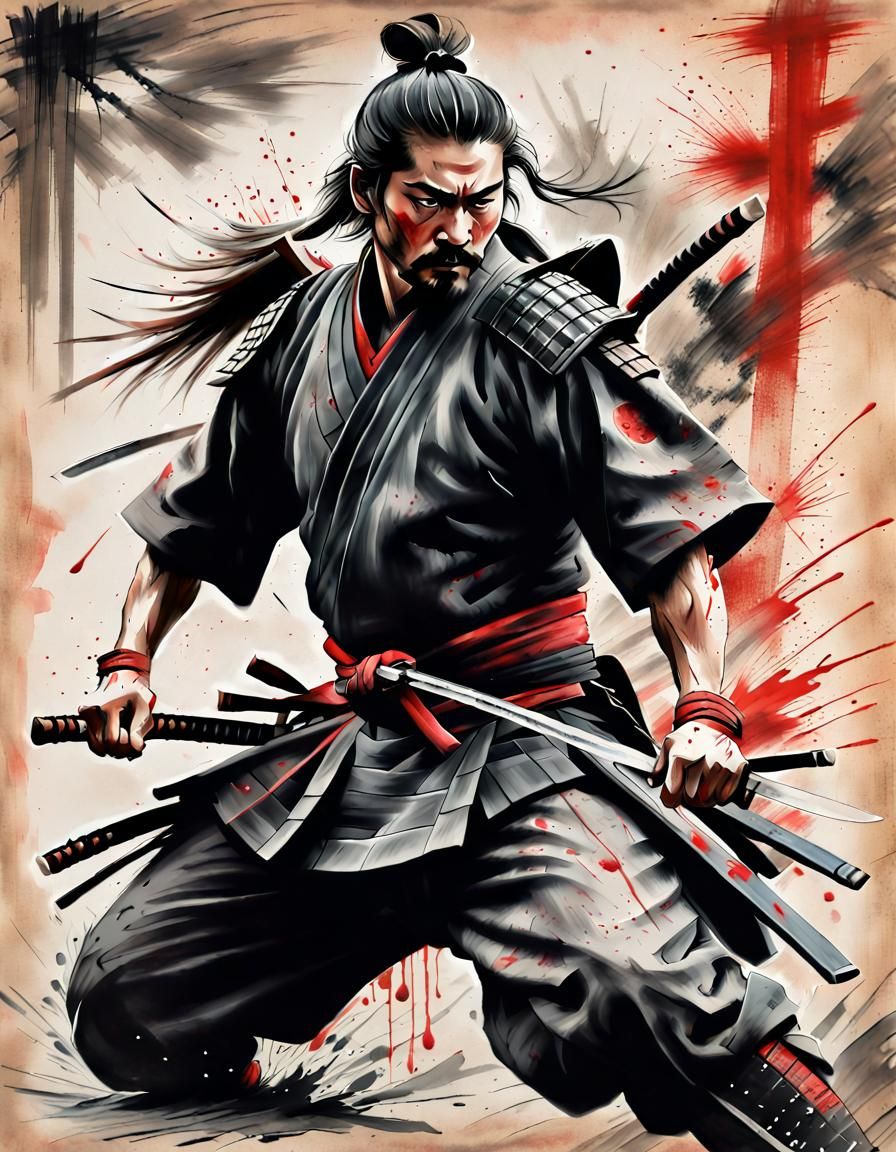 A digital painting of a dynamic samurai warrior in action - AI ...