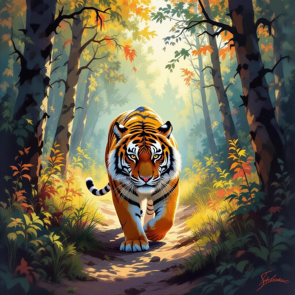 Tiger in Forest, Shishkin Style with Frazetta Lighting