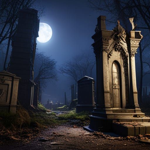 Old haunted cemetery in the woods