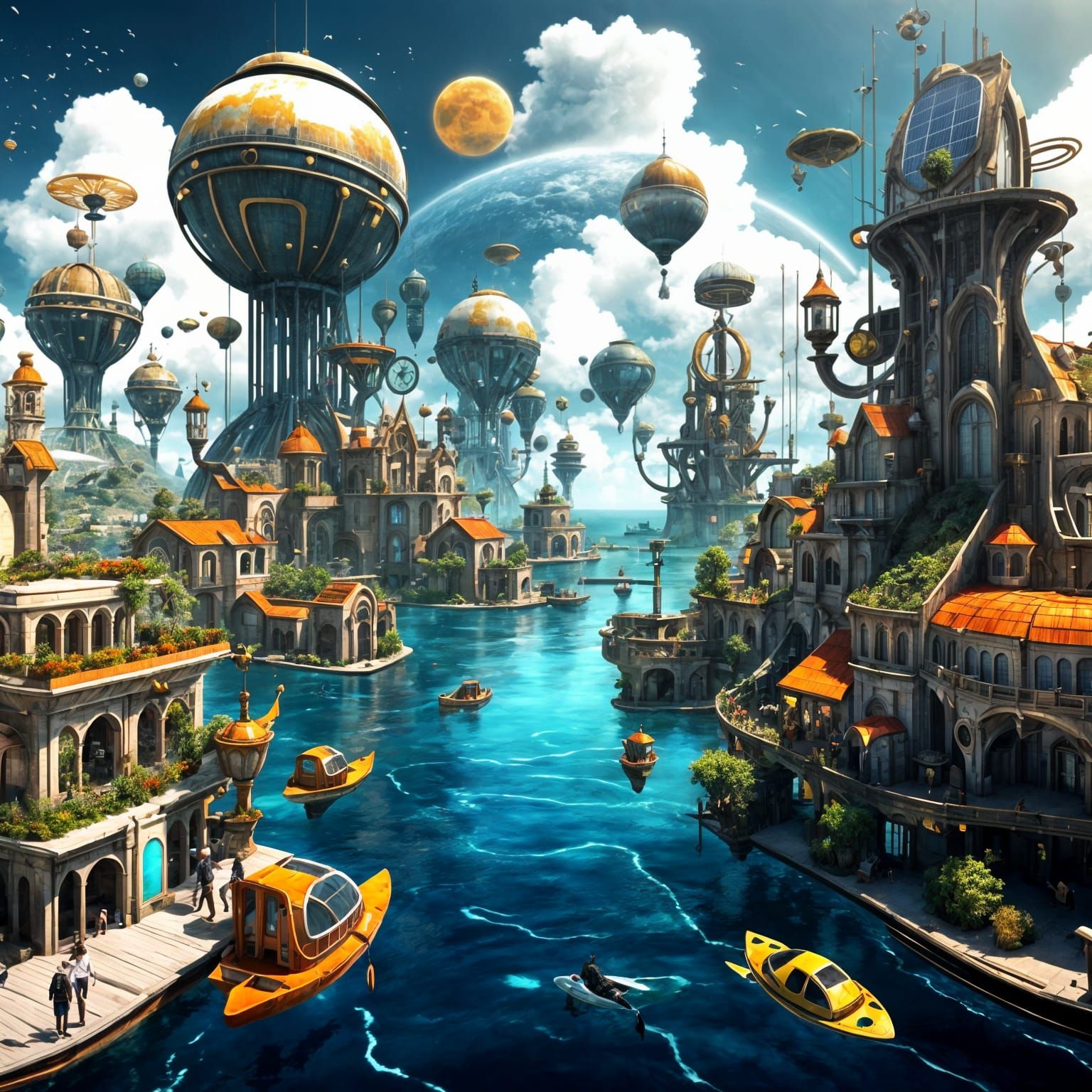solarpunk town on the ocean  by @Entdecker