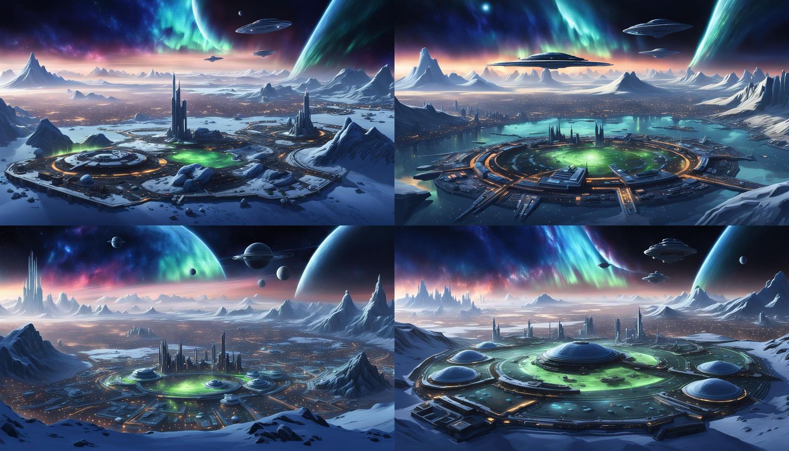 Starport surrounding by a large city located in a polar regi...