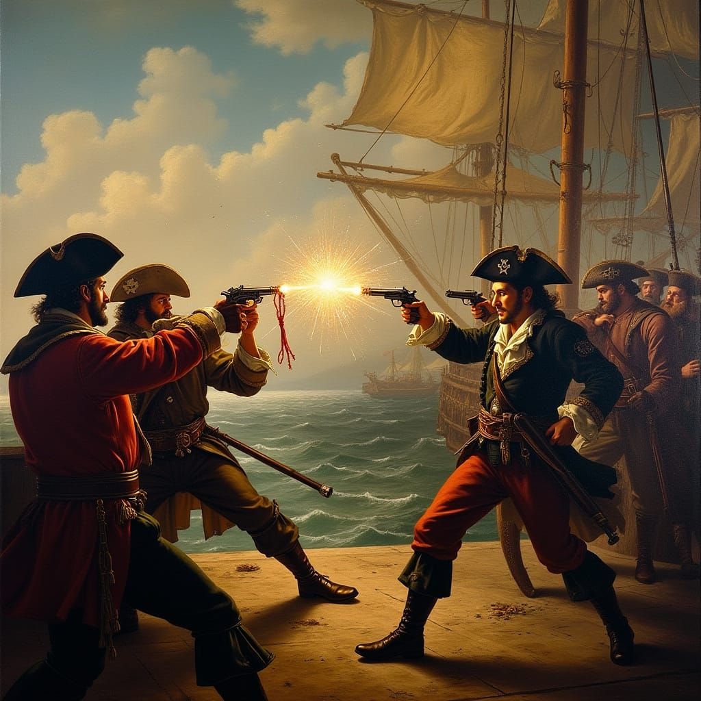 Gothic Ship Battle Painting from the 1600s