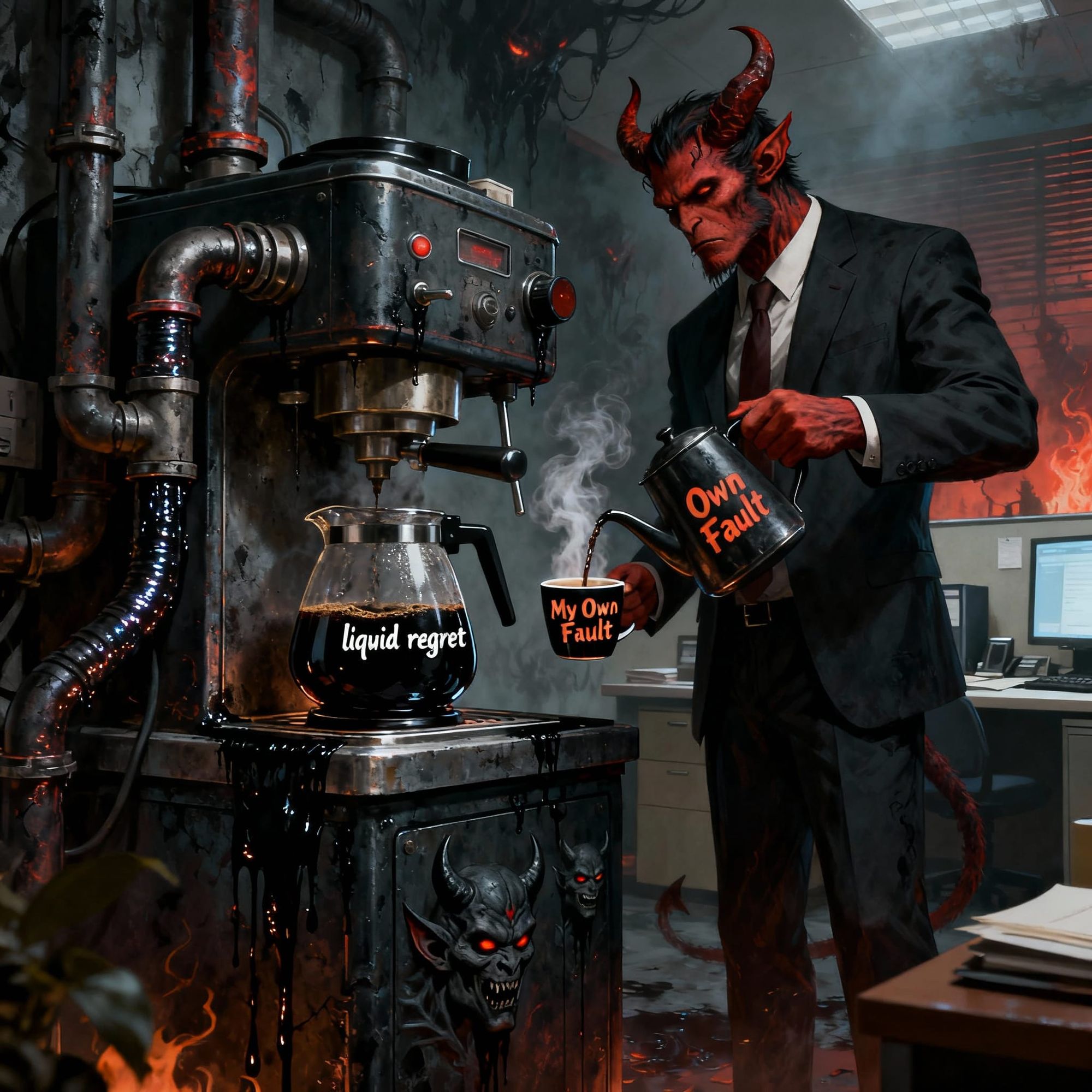 Coffee machine plumbed with liquid regret