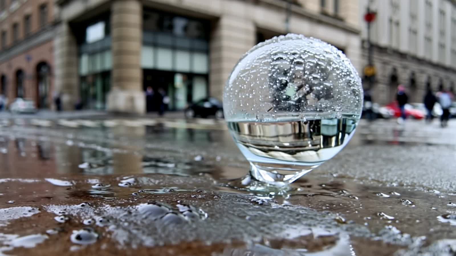 Hyper realistisch
Gefrorenes Wasser schmilzt auf einer Strasse in einer Stadt!