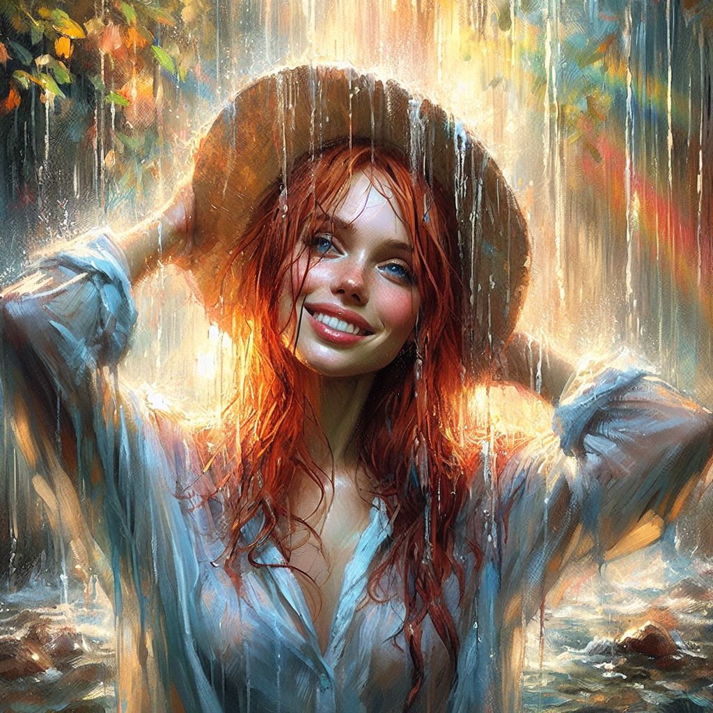 Tamins Loves The Sound Of The Water Drops On Her Hat