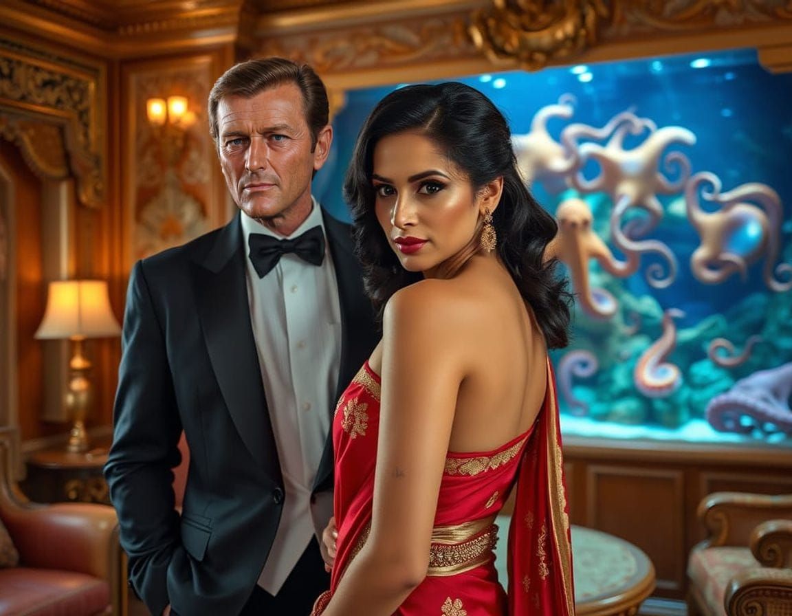 James Bond 007 and she-whose-name-cannot-be-mentioned in a Night Cafe prompt.  by @Ralph E Vaughan