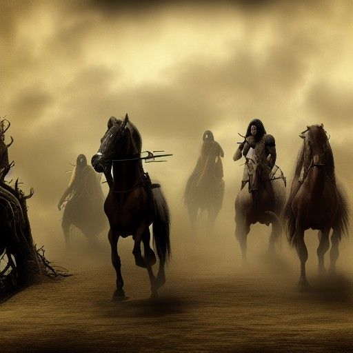 Four horsemen of the apocalypse horror realistic matte paint...