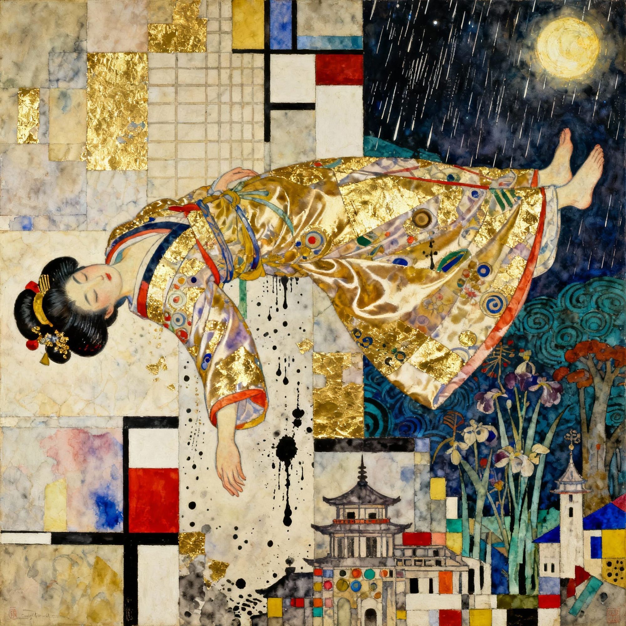  TThe Scintillating, Exuberant Portrait, Of A Dazzling, Ancient, Geisha Princess, Dreaming Of An Unfinished Past, During A Lucid Meditation,...