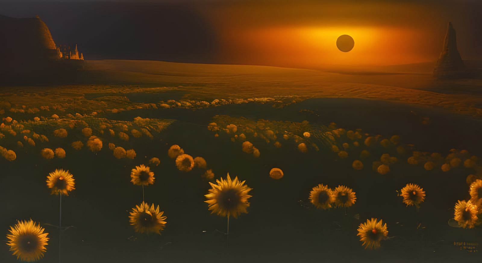 Sunflower Garden with Butterflies in Horror Fantasy Style