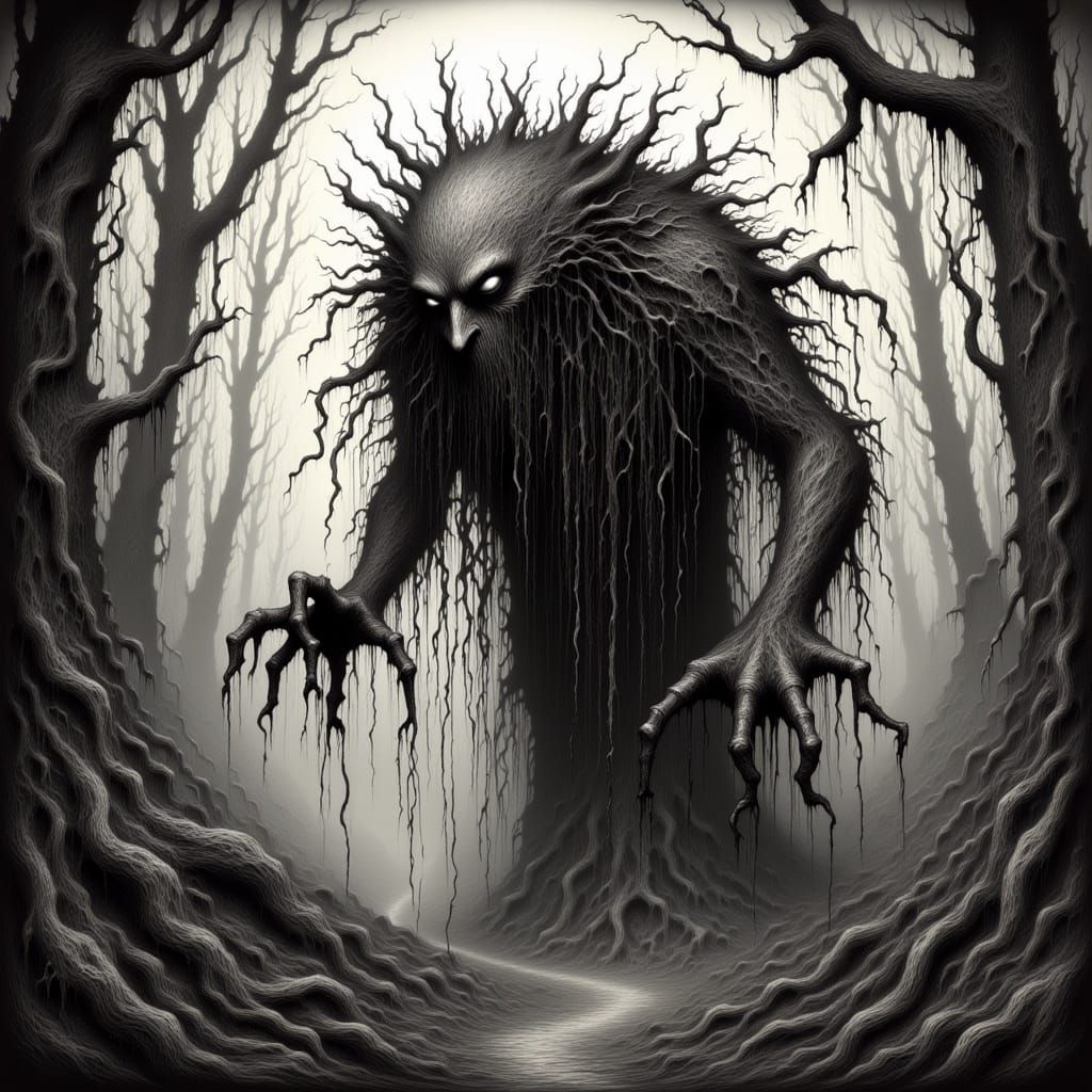 <lora:Pallo Monsters:1.0> protector of the forest thicket