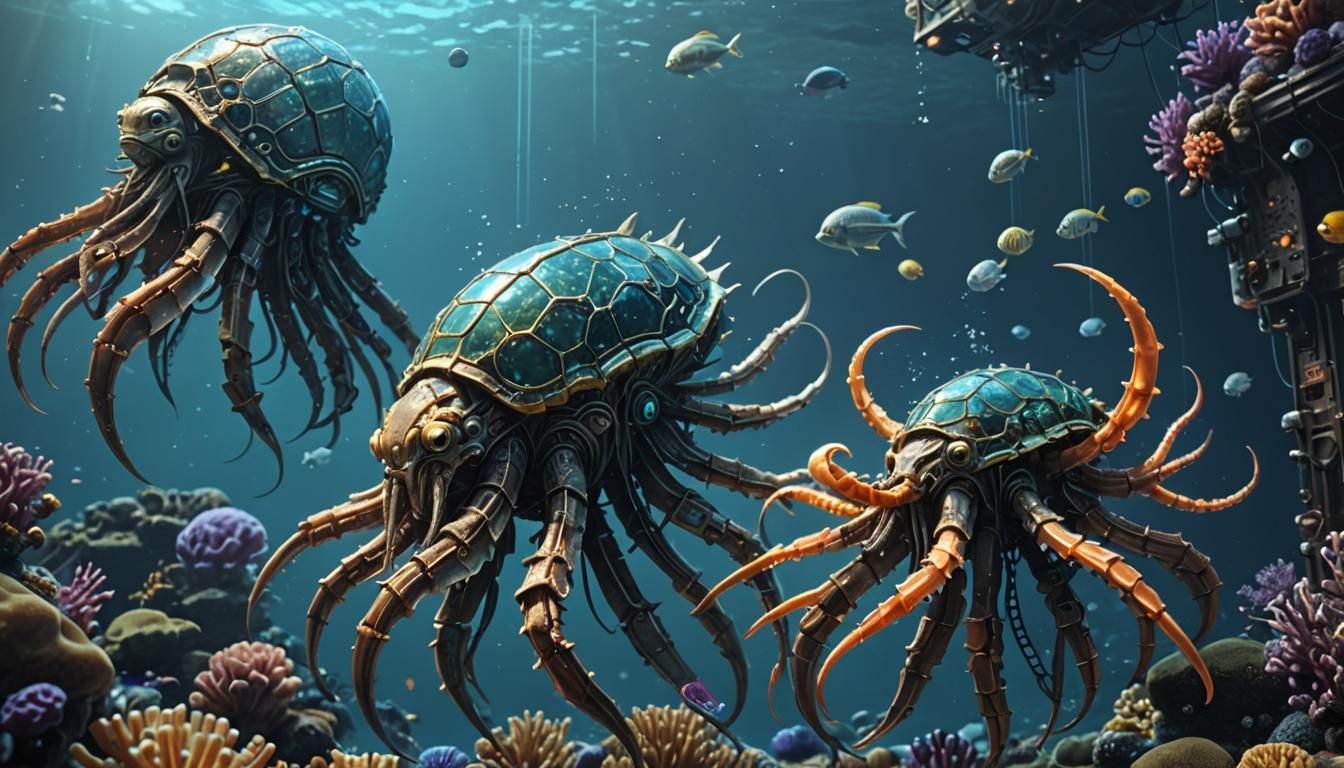 Ocean Creatures, octanerender, hyper realistic, concept art, fantasy, cyberpunk, fantasy, intricate detail, ...  by @Acerbinky