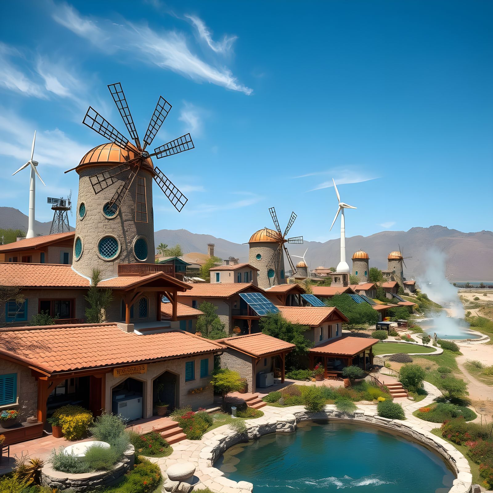 Solarpunk Home Community at Geothermal Spring  by @Rboblee