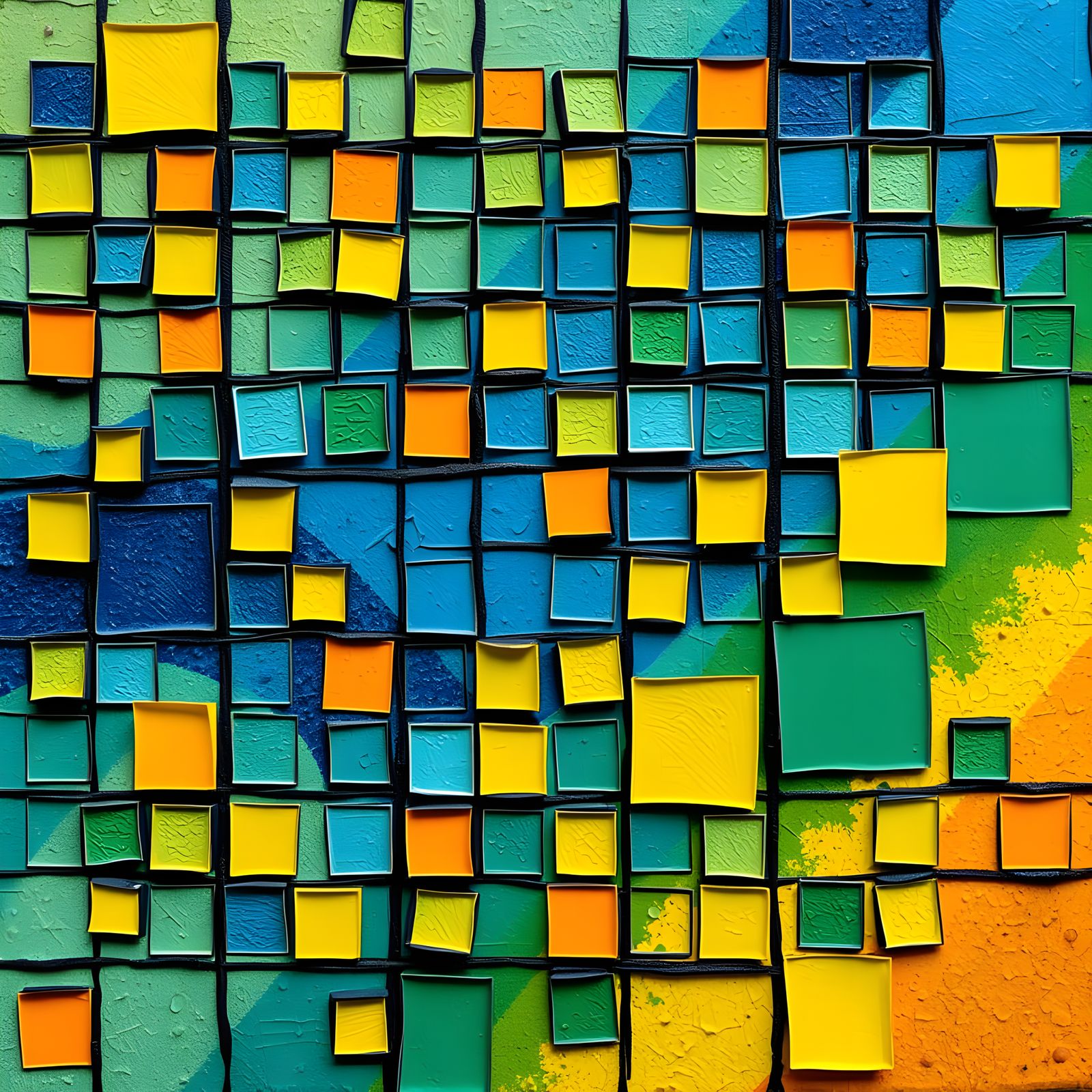 3D shading, square mosaics, folk art, Abstract digital, paper collage and painting, textured, layered, ...  by @tsahel