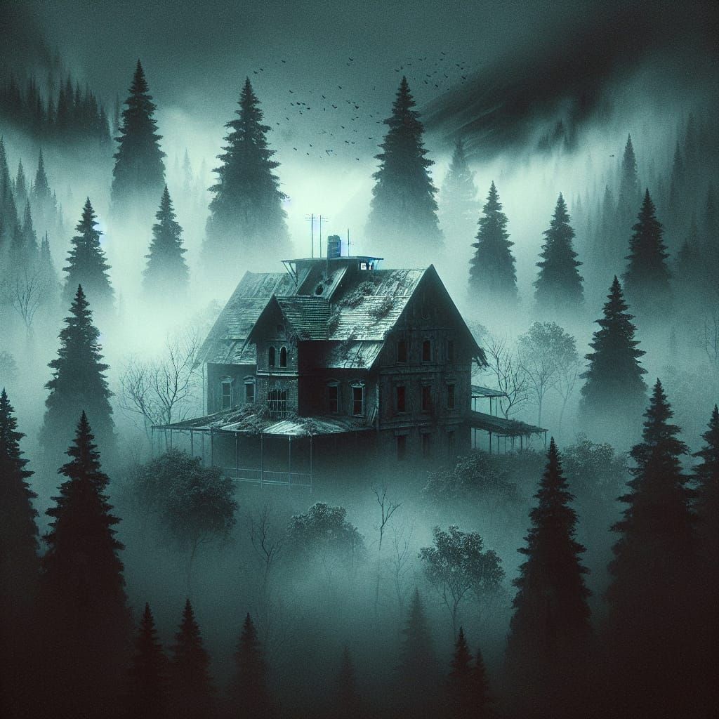 Spine-chilling creations depicting haunted houses standing i...