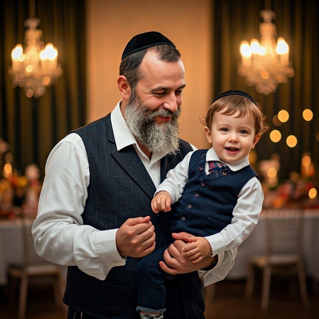 Joyful Father and Son Dancing at Party