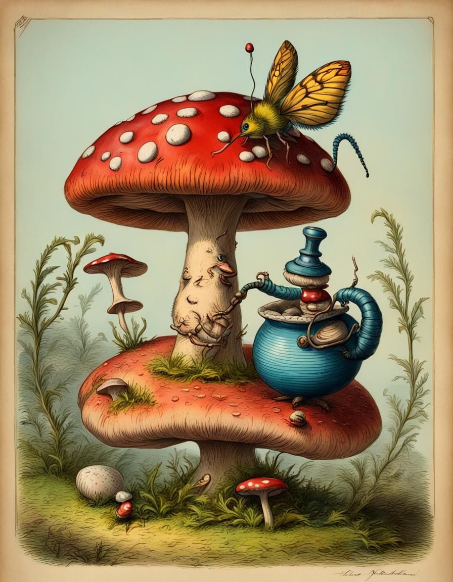 Butterfly, Mushroom and Teapot from Wonderland - John Tenniel - AI ...