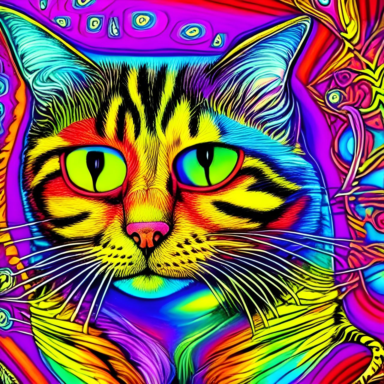 colourful, psychedelic cat art, psychedelic art, dmt trip art, acid art ...