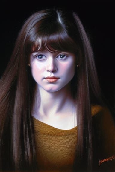 A Woman With Long Dark Hair And Brown Eyes