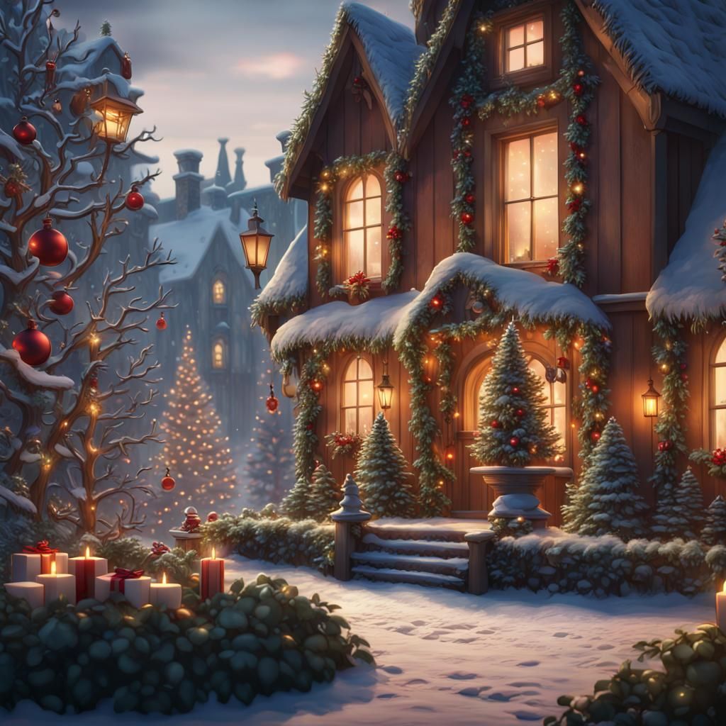 Christmas house and garden - AI Generated Artwork - NightCafe Creator