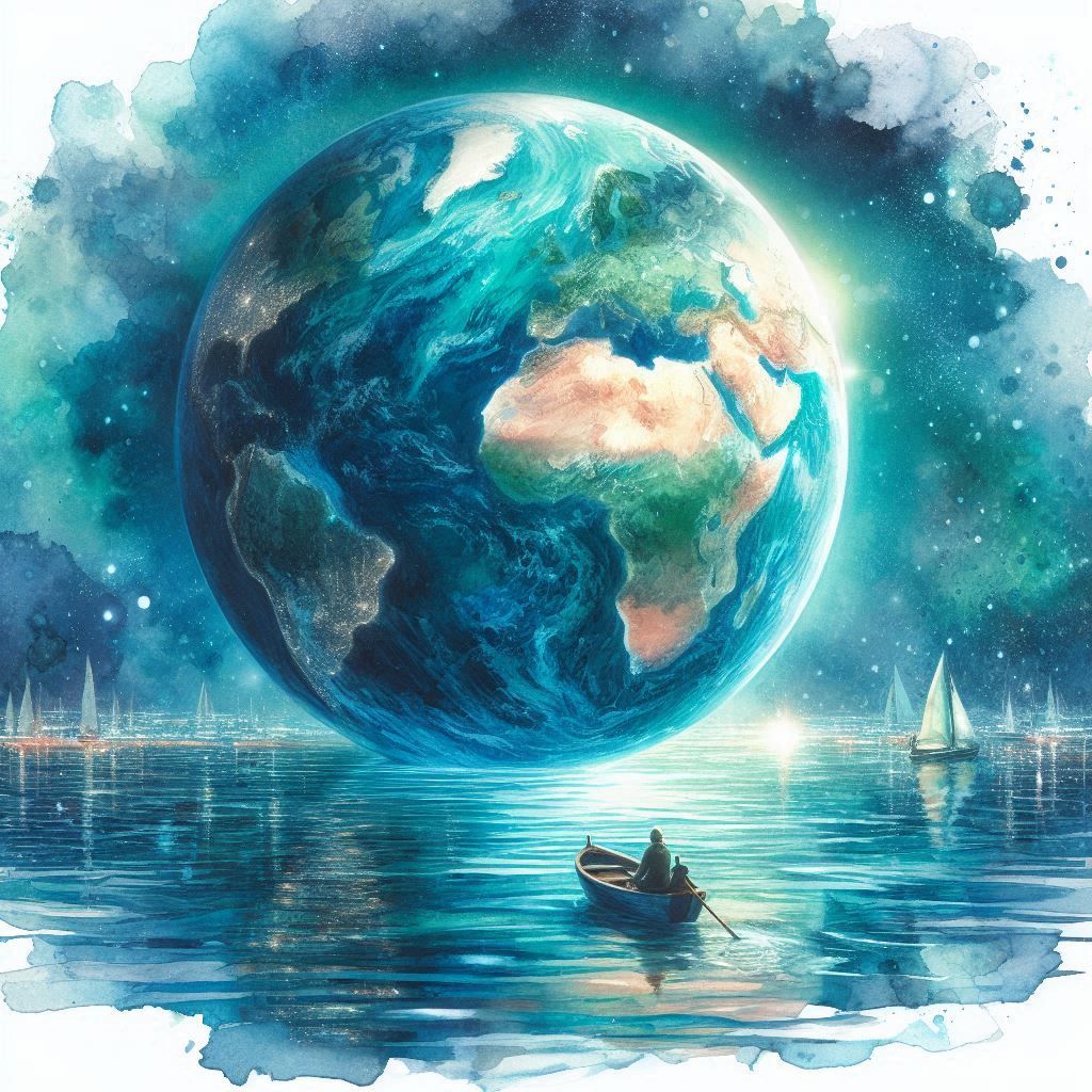 Monde en bleu et bleu-vert