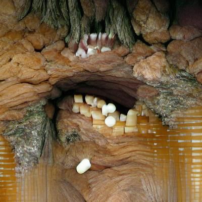 cave entrance surrounded by teeth and gums