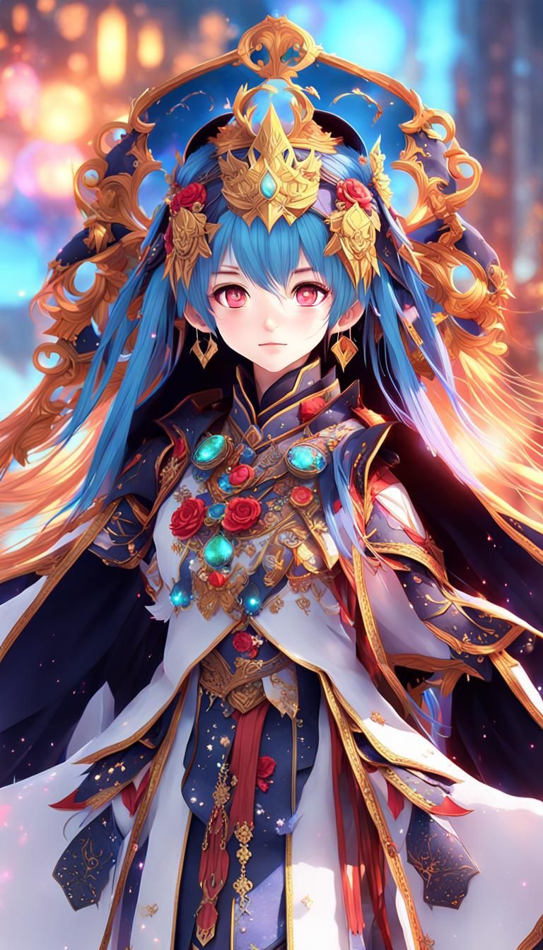 Anime-Inspired 3D Art: Elaborate Costume with Glow Effect