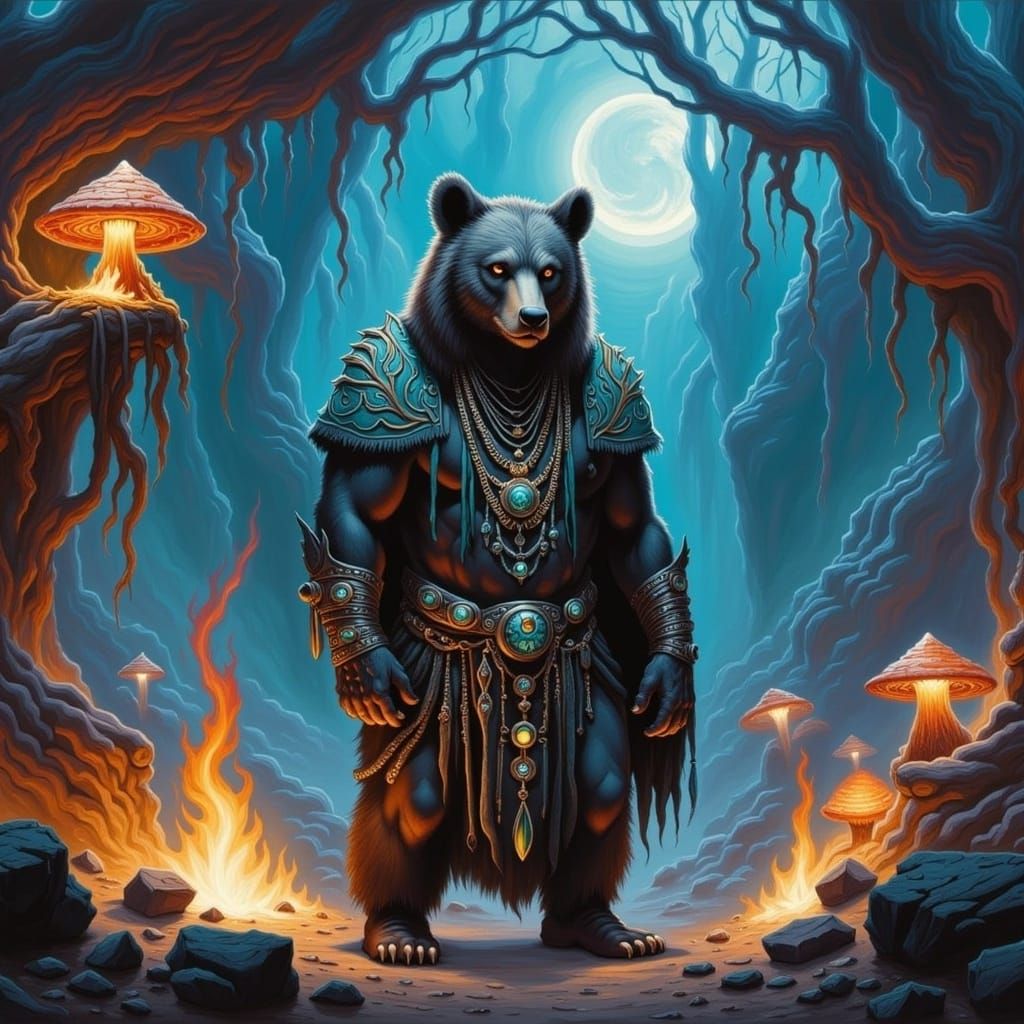  <lora:Cavernous Flux:1.0>bear shaman
