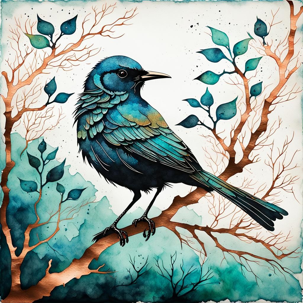 Silhouette of a  2 bird sitting on a waving branch, a branch...