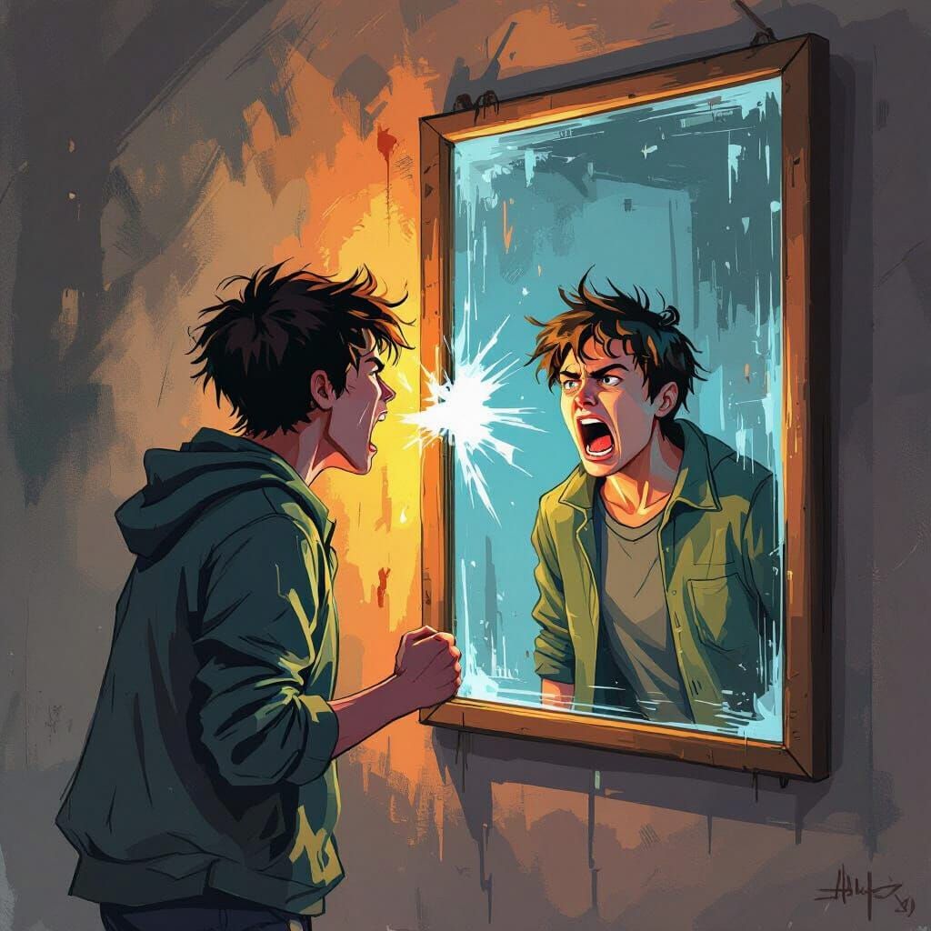 Angry Reflection: Dramatic Digital Art Illustration