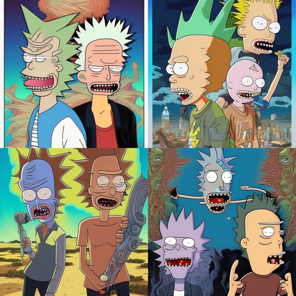 Beavis and Butthead in the style of rick and morty, highly d...