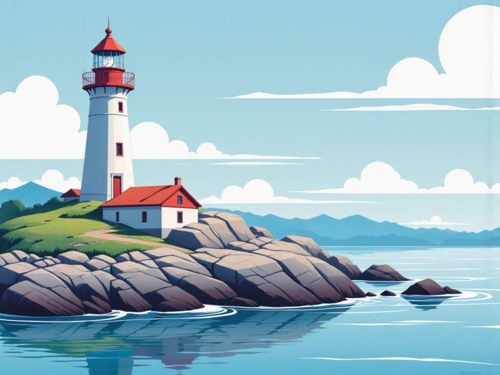 Lighthouse on a rocky shore 

<lora:Cosmic Clear Pop:1.0> Uniform lines, Vibrant colours with no gradients, Minimalistic detail, Well-define...
